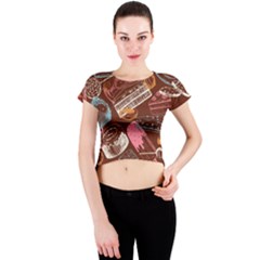 Sweet Food Seamless Pattern Crew Neck Crop Top