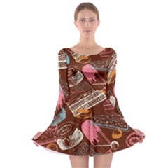 Sweet Food Seamless Pattern Long Sleeve Skater Dress