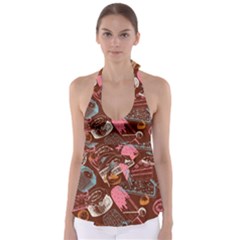 Sweet Food Seamless Pattern Tie Back Tankini Top