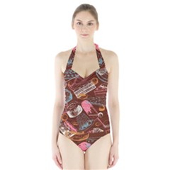 Sweet Food Seamless Pattern Halter Swimsuit