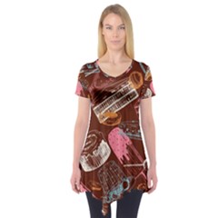 Sweet Food Seamless Pattern Short Sleeve Tunic 