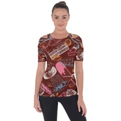 Sweet Food Seamless Pattern Shoulder Cut Out Short Sleeve Top