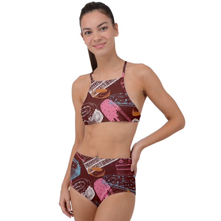 Sweet Food Seamless Pattern Halter Tankini Set