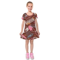 Sweet Food Seamless Pattern Kids  Short Sleeve Velvet Dress