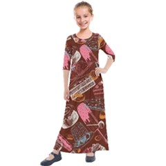 Sweet Food Seamless Pattern Kids  Quarter Sleeve Maxi Dress