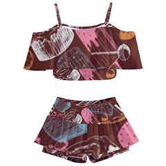 Sweet Food Seamless Pattern Kids  Off Shoulder Skirt Bikini