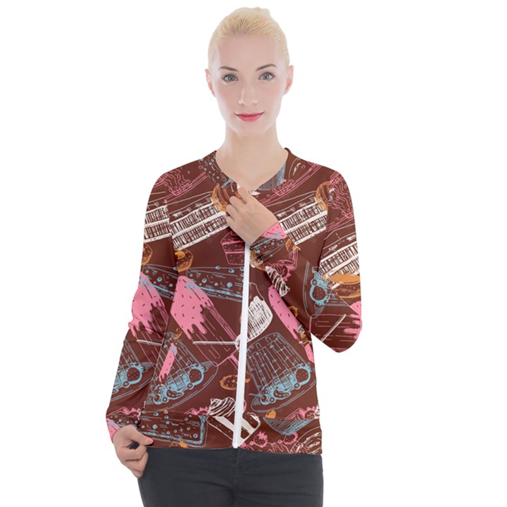 Sweet Food Seamless Pattern Casual Zip Up Jacket