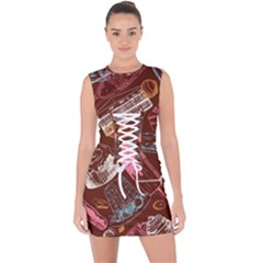 Sweet Food Seamless Pattern Lace Up Front Bodycon Dress