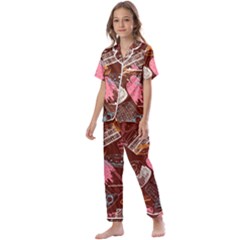 Sweet Food Seamless Pattern Kids  Satin Short Sleeve Pajamas Set