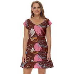 Sweet Food Seamless Pattern Short Sleeve Tiered Mini Dress