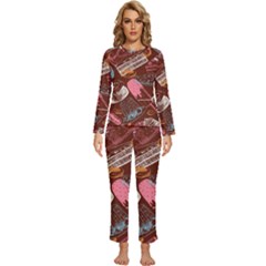 Sweet Food Seamless Pattern Womens  Long Sleeve Lightweight Pajamas Set by Paksenen