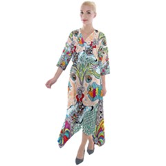 Supersonicangeldream Quarter Sleeve Wrap Front Maxi Dress