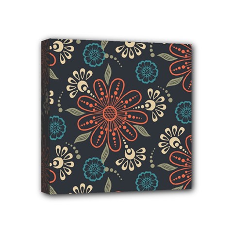 Retro Texture With Orange Flowers Floral Mini Canvas 4  X 4  (stretched)