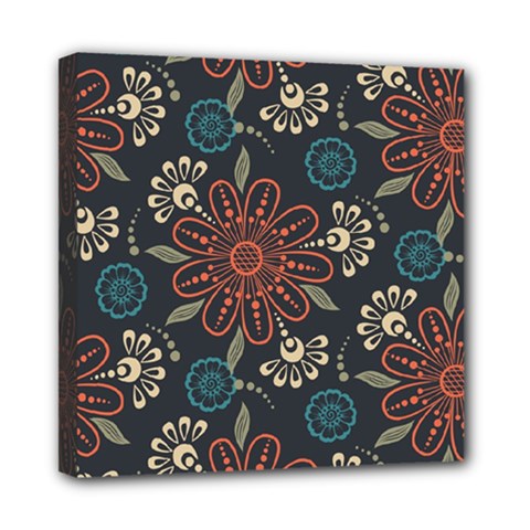 Retro Texture With Orange Flowers Floral Mini Canvas 8  X 8  (stretched)