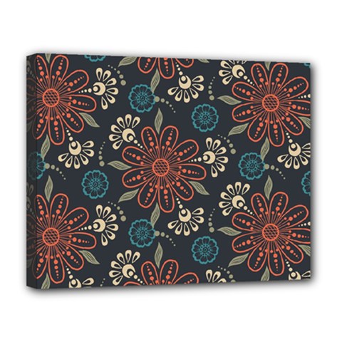 Retro Texture With Orange Flowers Floral Canvas 14  X 11  (stretched)