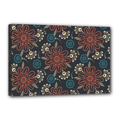 Retro Texture With Orange Flowers Floral Canvas 18  X 12  (stretched)