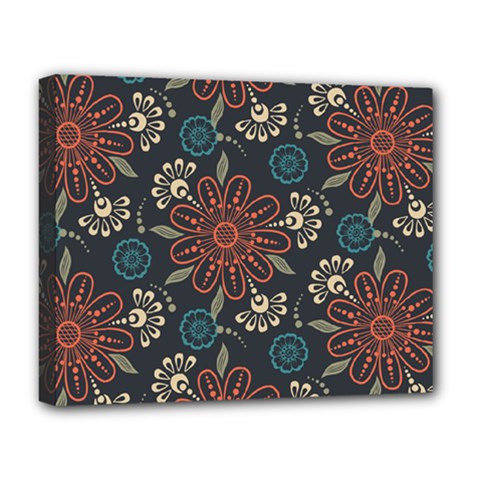 Retro Texture With Orange Flowers Floral Deluxe Canvas 20  X 16  (stretched)