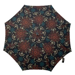 Retro Texture With Orange Flowers Floral Hook Handle Umbrellas (large)