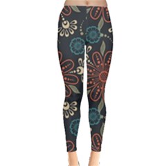 Retro Texture With Orange Flowers Floral Everyday Leggings 