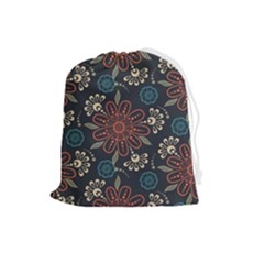 Retro Texture With Orange Flowers Floral Drawstring Pouch (large)