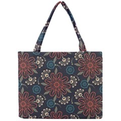 Retro Texture With Orange Flowers Floral Mini Tote Bag