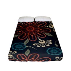 Retro Texture With Orange Flowers Floral Fitted Sheet (full/ Double Size)