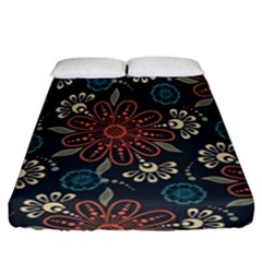 Retro Texture With Orange Flowers Floral Fitted Sheet (california King Size)