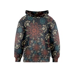 Retro Texture With Orange Flowers Floral Kids  Pullover Hoodie by Paksenen