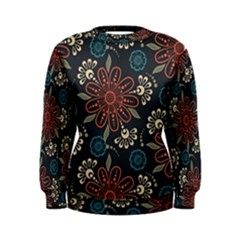 Retro Texture With Orange Flowers Floral Women s Sweatshirt