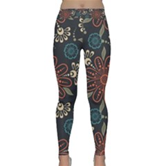 Retro Texture With Orange Flowers Floral Classic Yoga Leggings