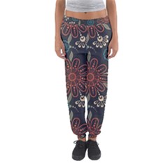 Retro Texture With Orange Flowers Floral Women s Jogger Sweatpants