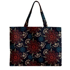 Retro Texture With Orange Flowers Floral Zipper Mini Tote Bag