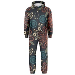 Retro Texture With Orange Flowers Floral Hooded Jumpsuit (men)