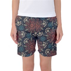 Retro Texture With Orange Flowers Floral Women s Basketball Shorts