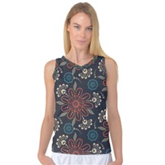 Retro Texture With Orange Flowers Floral Women s Basketball Tank Top