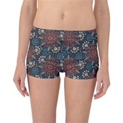 Retro Texture With Orange Flowers Floral Boyleg Bikini Bottoms