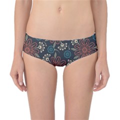 Retro Texture With Orange Flowers Floral Classic Bikini Bottoms