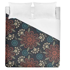 Retro Texture With Orange Flowers Floral Duvet Cover (queen Size)