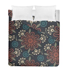 Retro Texture With Orange Flowers Floral Duvet Cover Double Side (full/ Double Size)