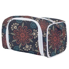 Retro Texture With Orange Flowers Floral Toiletries Pouch