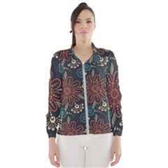 Retro Texture With Orange Flowers Floral Women s Windbreaker