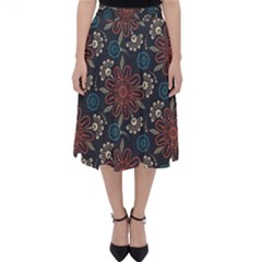 Retro Texture With Orange Flowers Floral Classic Midi Skirt