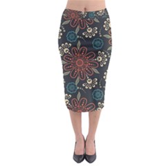 Retro Texture With Orange Flowers Floral Midi Pencil Skirt by Paksenen