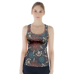 Retro Texture With Orange Flowers Floral Racer Back Sports Top