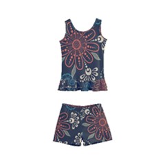 Retro Texture With Orange Flowers Floral Kids  Boyleg Swimsuit