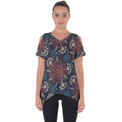 Retro Texture With Orange Flowers Floral Cut Out Side Drop T-shirt