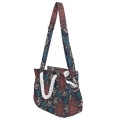 Retro Texture With Orange Flowers Floral Rope Handles Shoulder Strap Bag