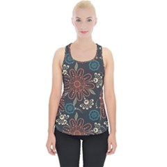 Retro Texture With Orange Flowers Floral Piece Up Tank Top