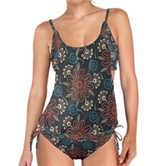 Retro Texture With Orange Flowers Floral Tankini Set