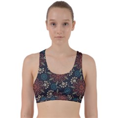 Retro Texture With Orange Flowers Floral Back Weave Sports Bra